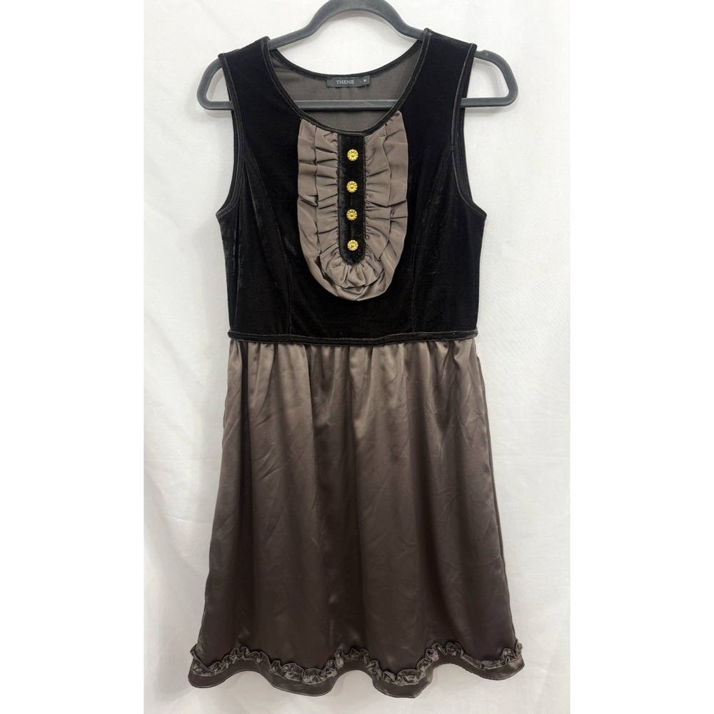 Theme Black Velvet Satin Mini Dress Womens M Y2K Whimsigoth Dark Fairy Romantic